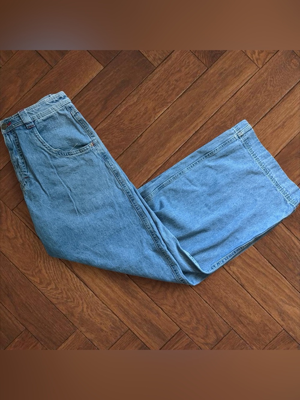 Alab Men's 33x43 Light Wash Denim Baggy Wide Leg Jeans Graphic Bunny